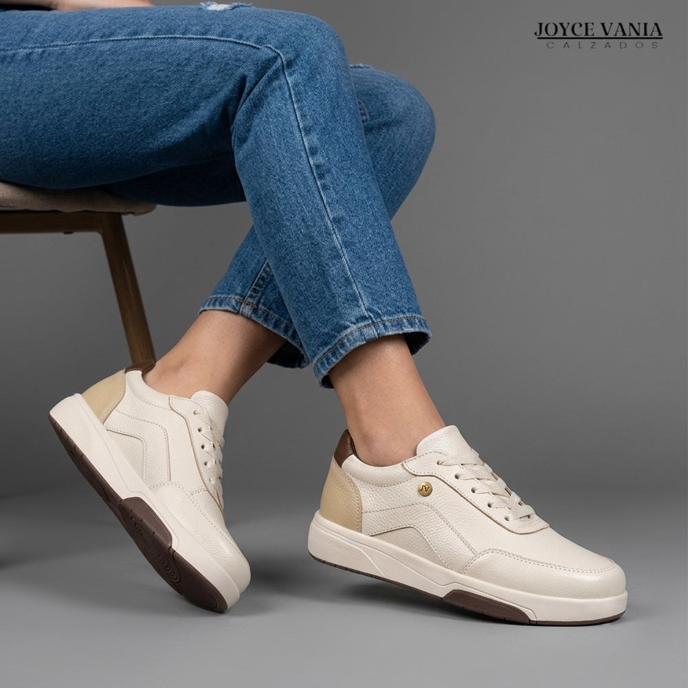 Zapatillas Urbanas de Cuero Mujer Carmina beige