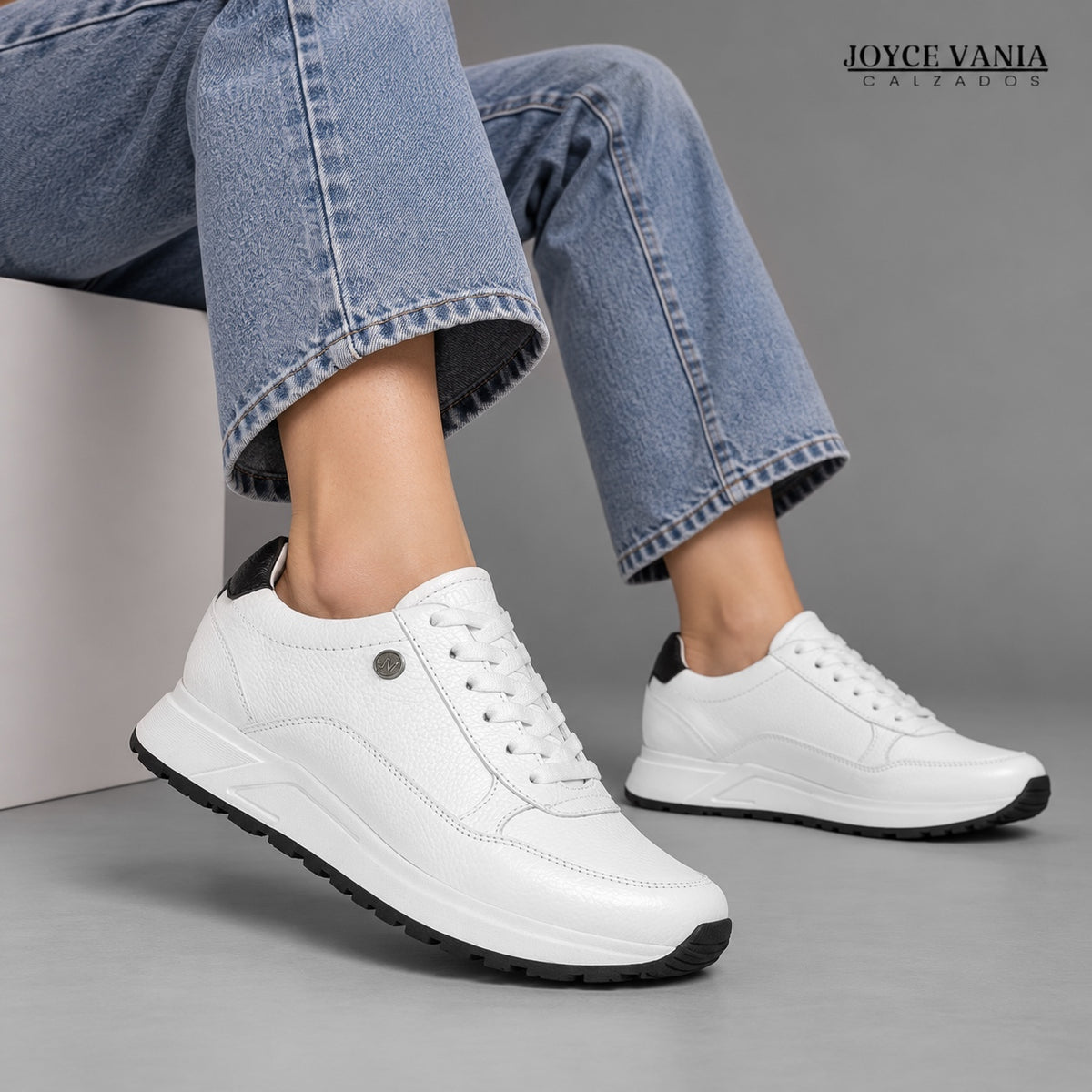 Zapatillas Urbanas de Cuero Mujer Laura blanco/negro