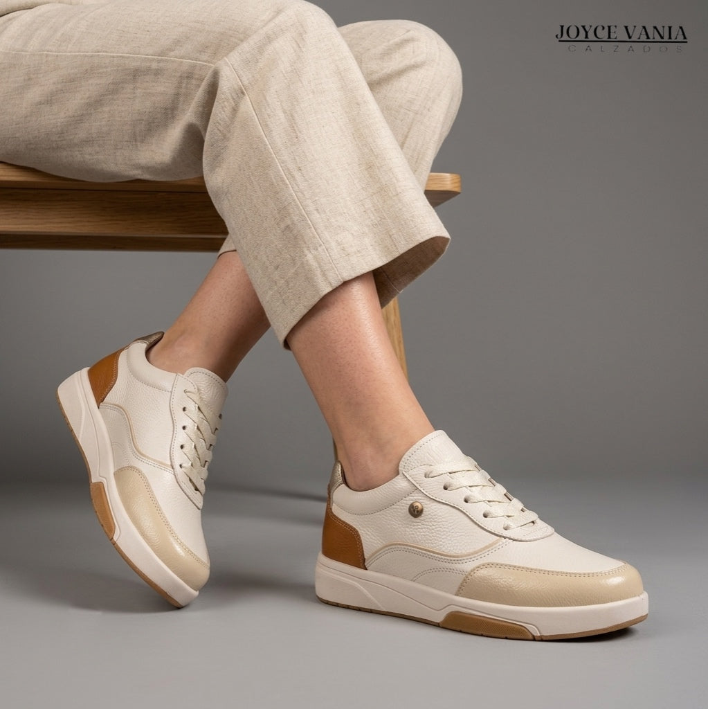 Zapatillas Urbanas de Cuero Mujer Esencia beige