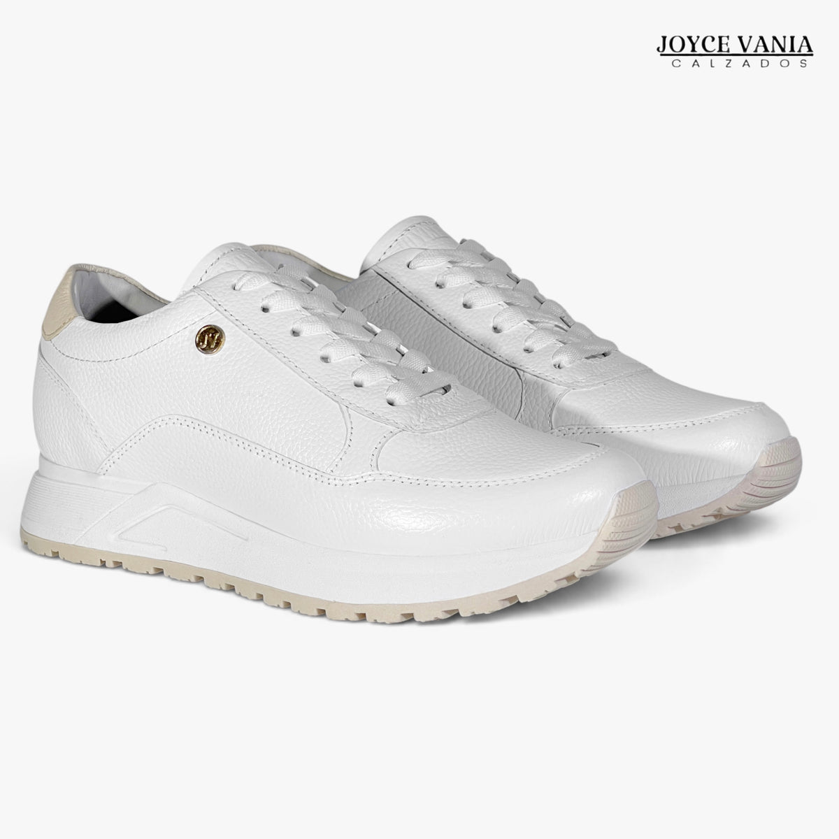 Zapatillas Urbanas de Cuero Mujer Laura blanco/nude