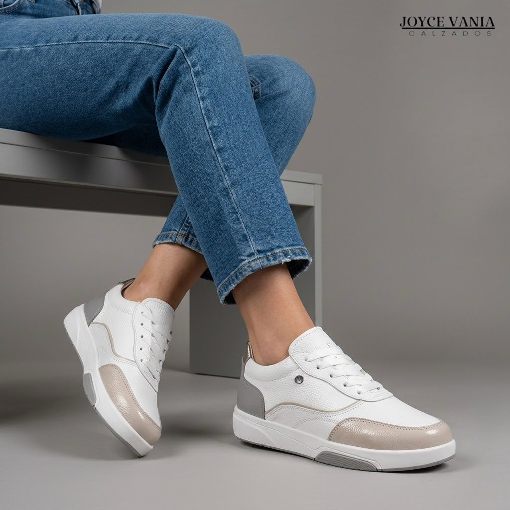 Zapatillas Urbanas de Cuero Mujer Esencia blanco