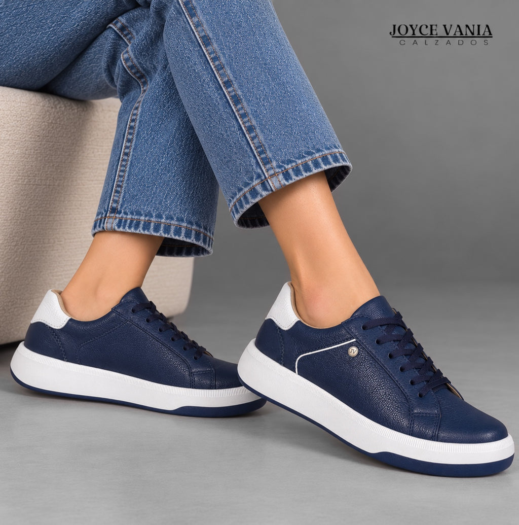 Zapatillas Urbanas de Cuero Mujer Mabel azul marino