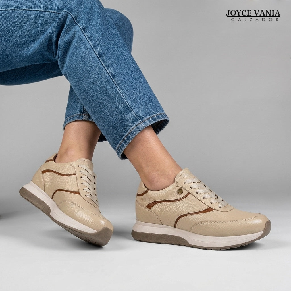 Zapatillas Urbanas de Cuero Mujer Belisa beige