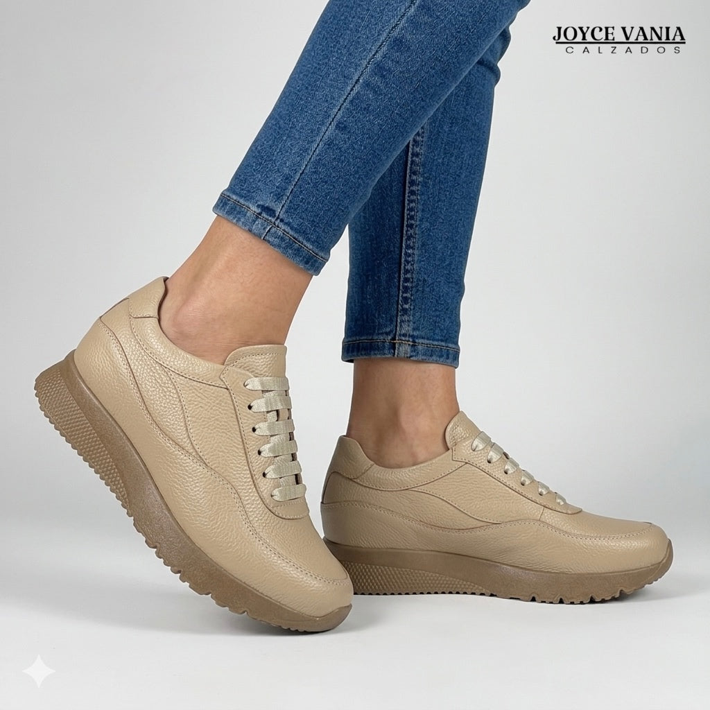 Zapatillas Urbanas de Cuero Mujer Angie Beige