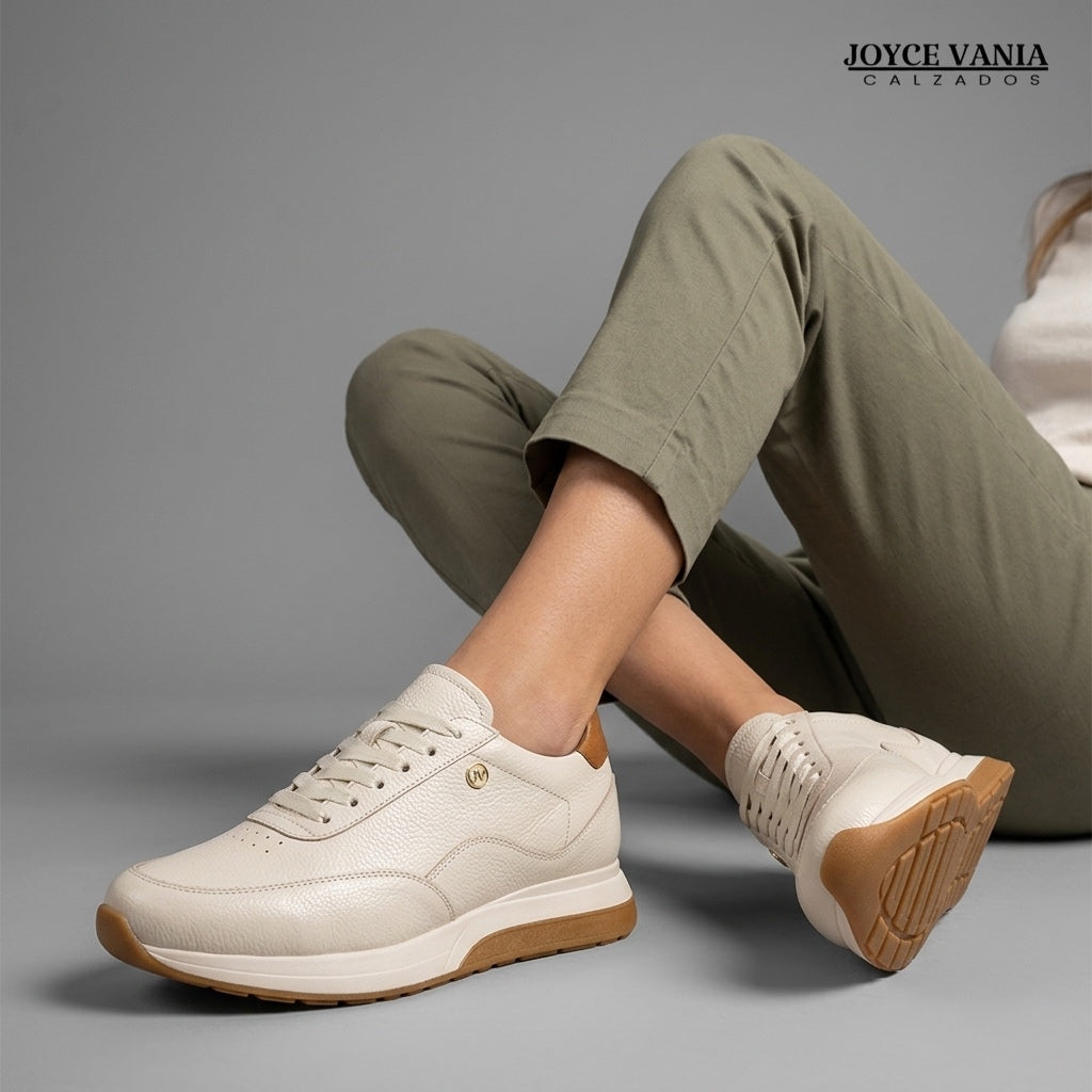 Zapatillas Urbanas de Cuero Mujer Aura beige