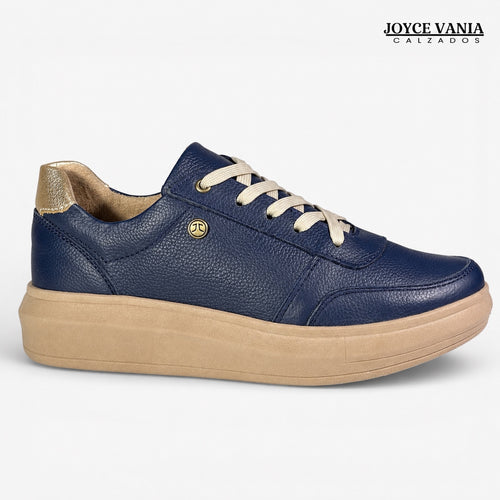 Zapatillas Urbanas Mujer de Cuero Regina Azul