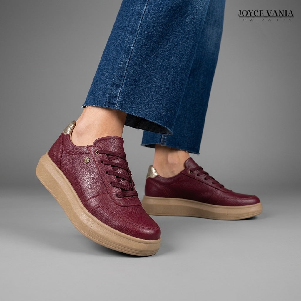Zapatillas Urbanas de Cuero Mujer regina vino