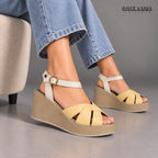 Sandalias de Cuero Mujer Elia Hueso/Mantequilla