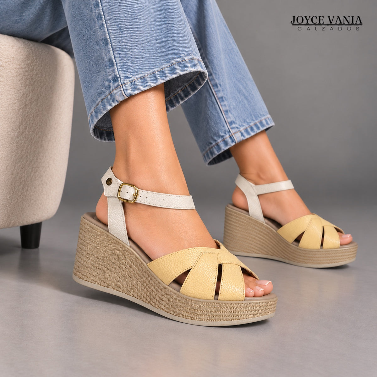 Sandalias de Cuero Mujer Elia Hueso/Mantequilla