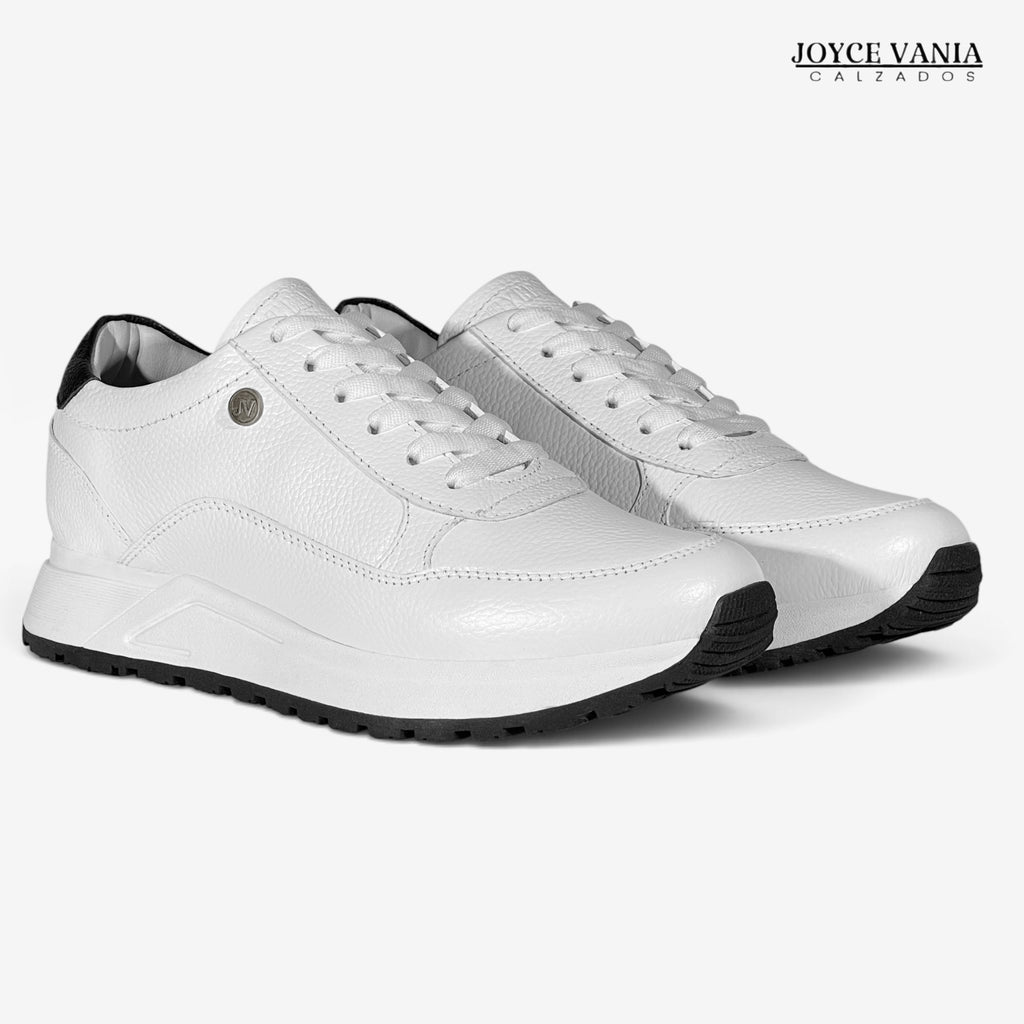 Zapatillas Urbanas de Cuero Mujer Laura blanco/negro