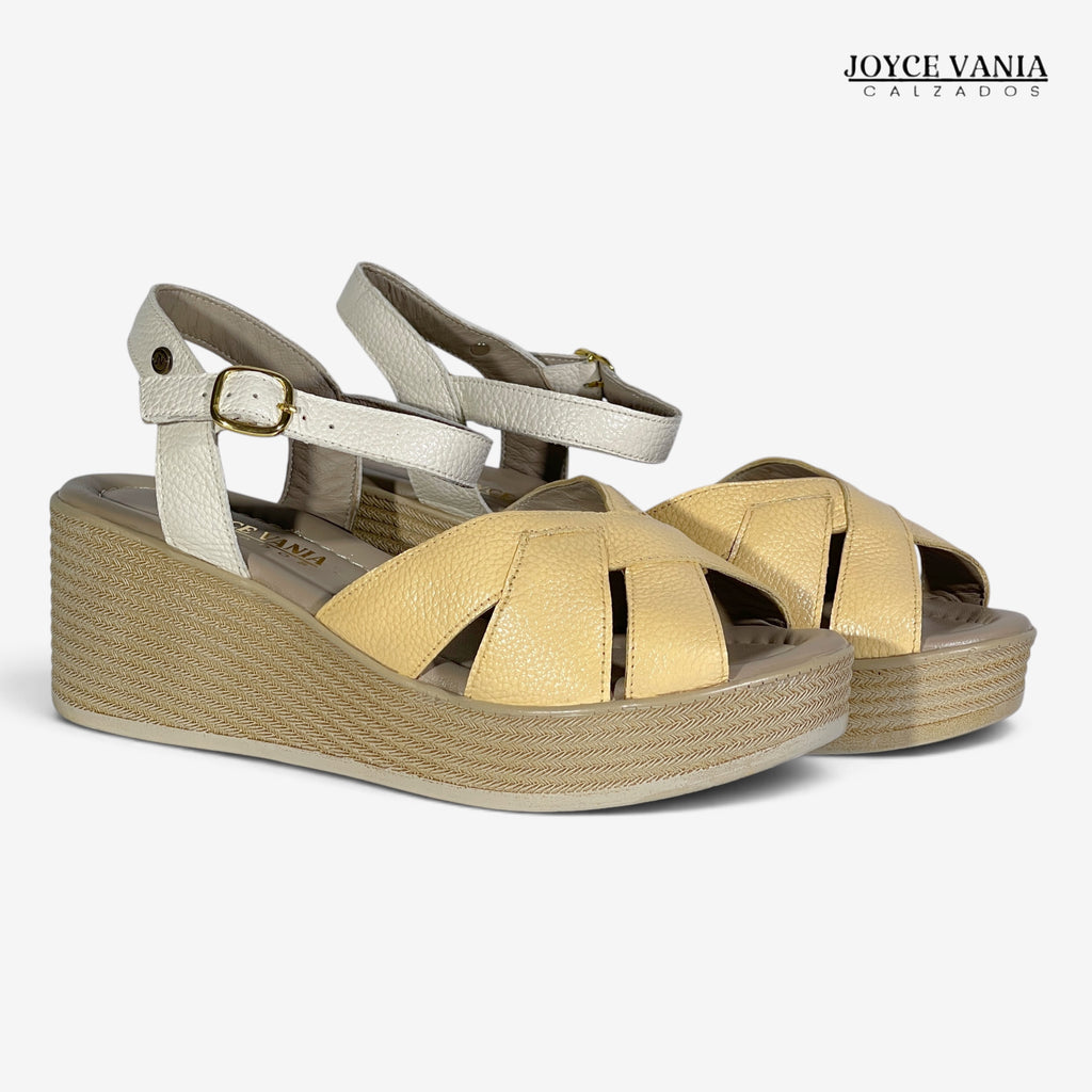 Sandalias de Cuero Mujer Elia Hueso/Mantequilla