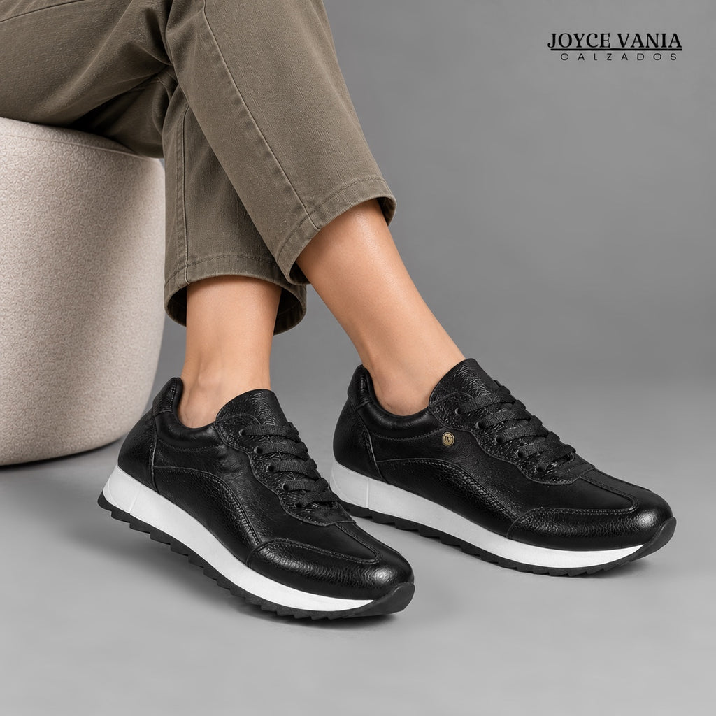 Zapatillas Urbanas de Cuero Mujer Cadencia negro