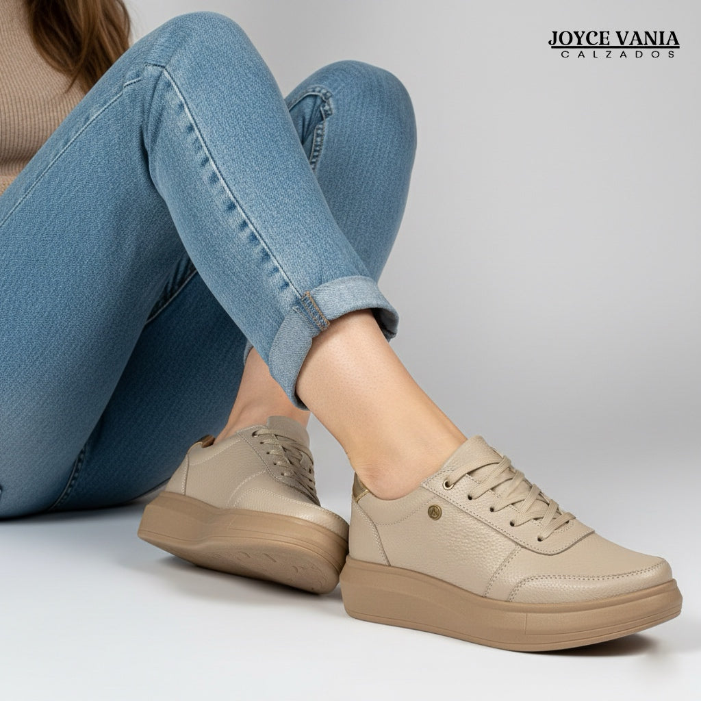 Zapatillas Urbanas Mujer de Cuero Regina Beige