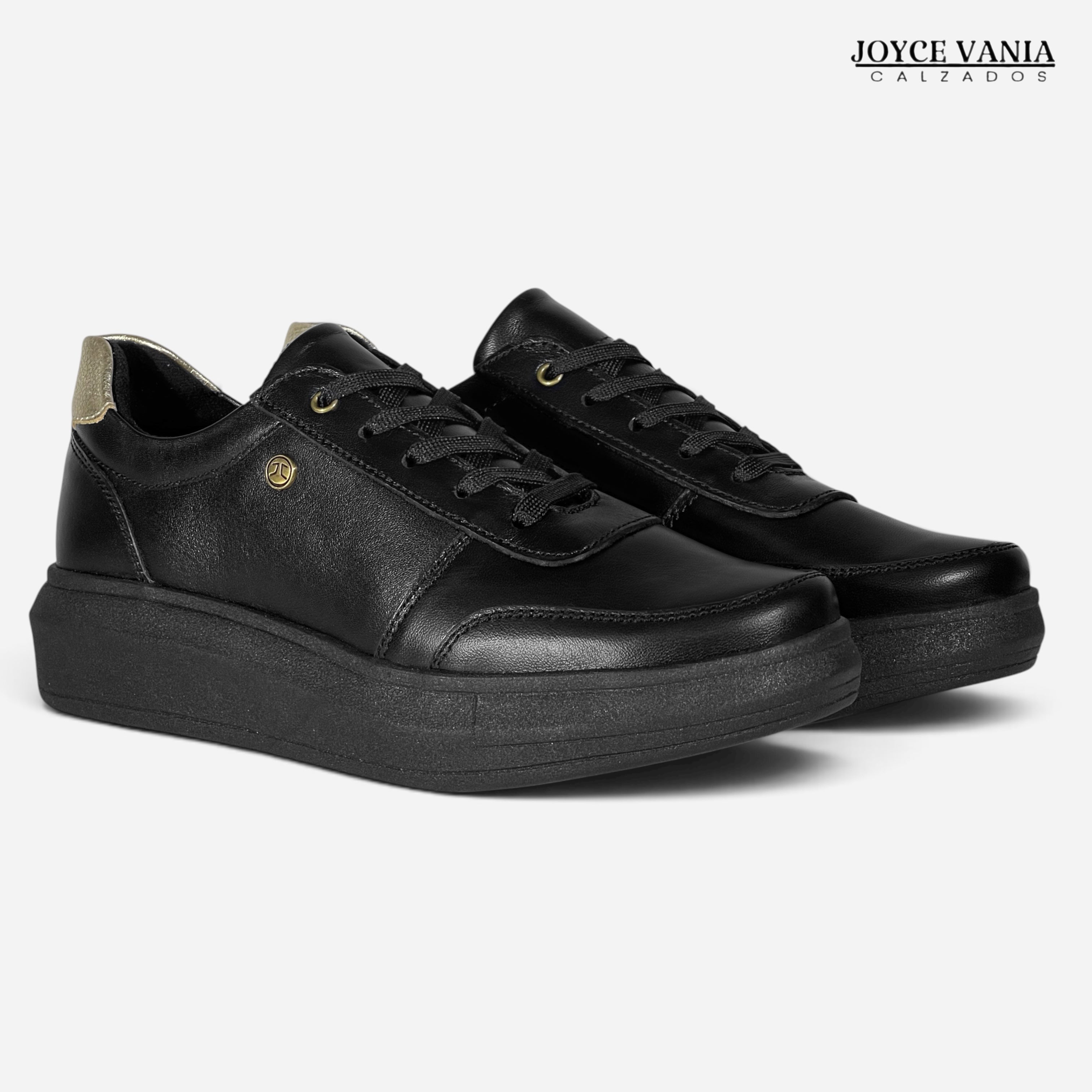 Zapatillas Urbanas de Cuero Mujer Regina negro liso