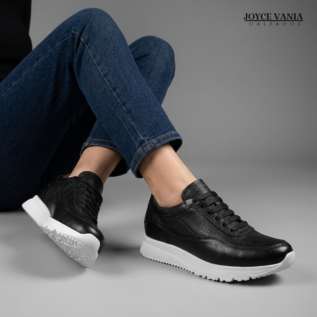 Zapatillas Urbanas de Cuero Angie Negro / Blanco