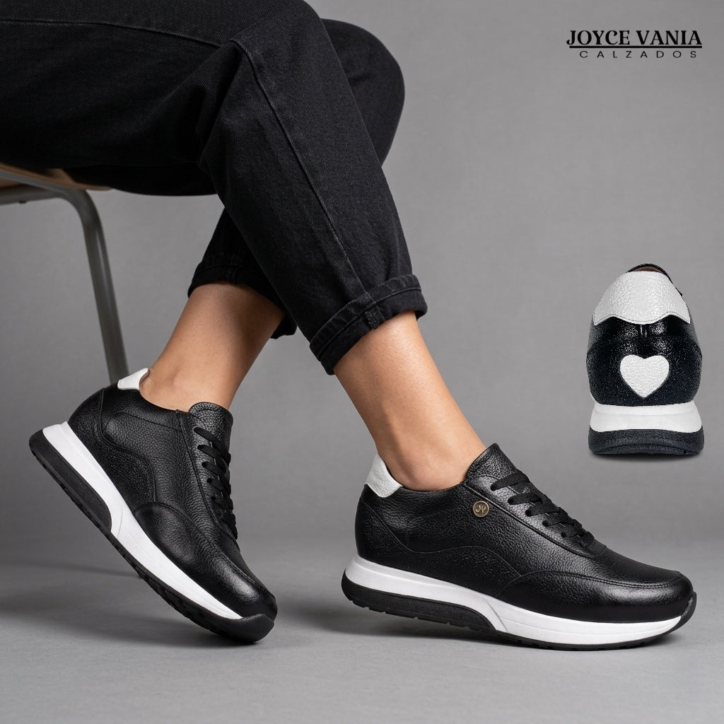 Zapatillas Urbanas Mujer de Cuero Aura Negro