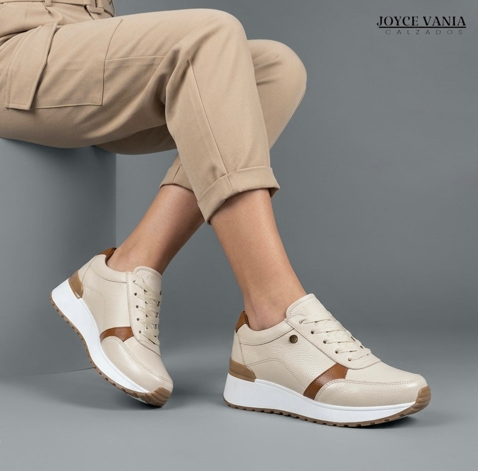 Zapatillas Urbanas de Cuero Mujer Aurora beige