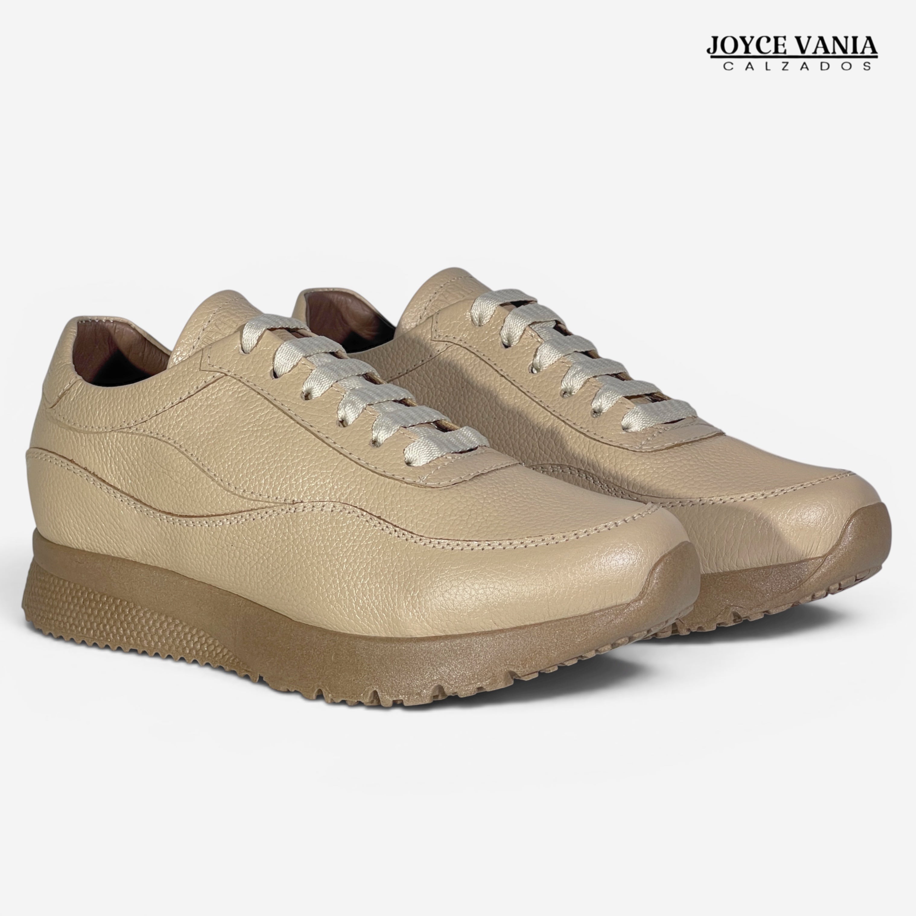 Zapatillas Urbanas de Cuero Mujer Angie Beige