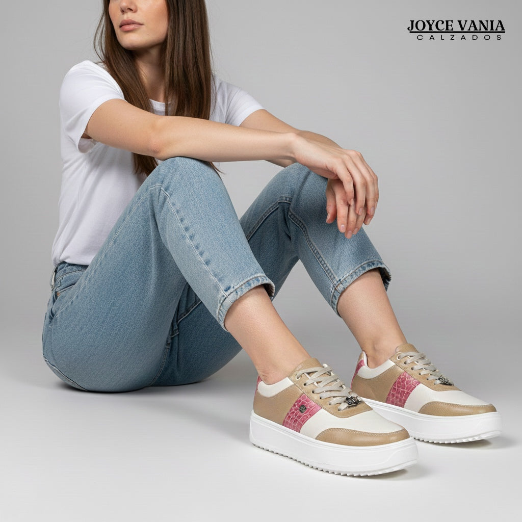 Zapatillas Urbanas Mujer de Cuero Berenice Beige