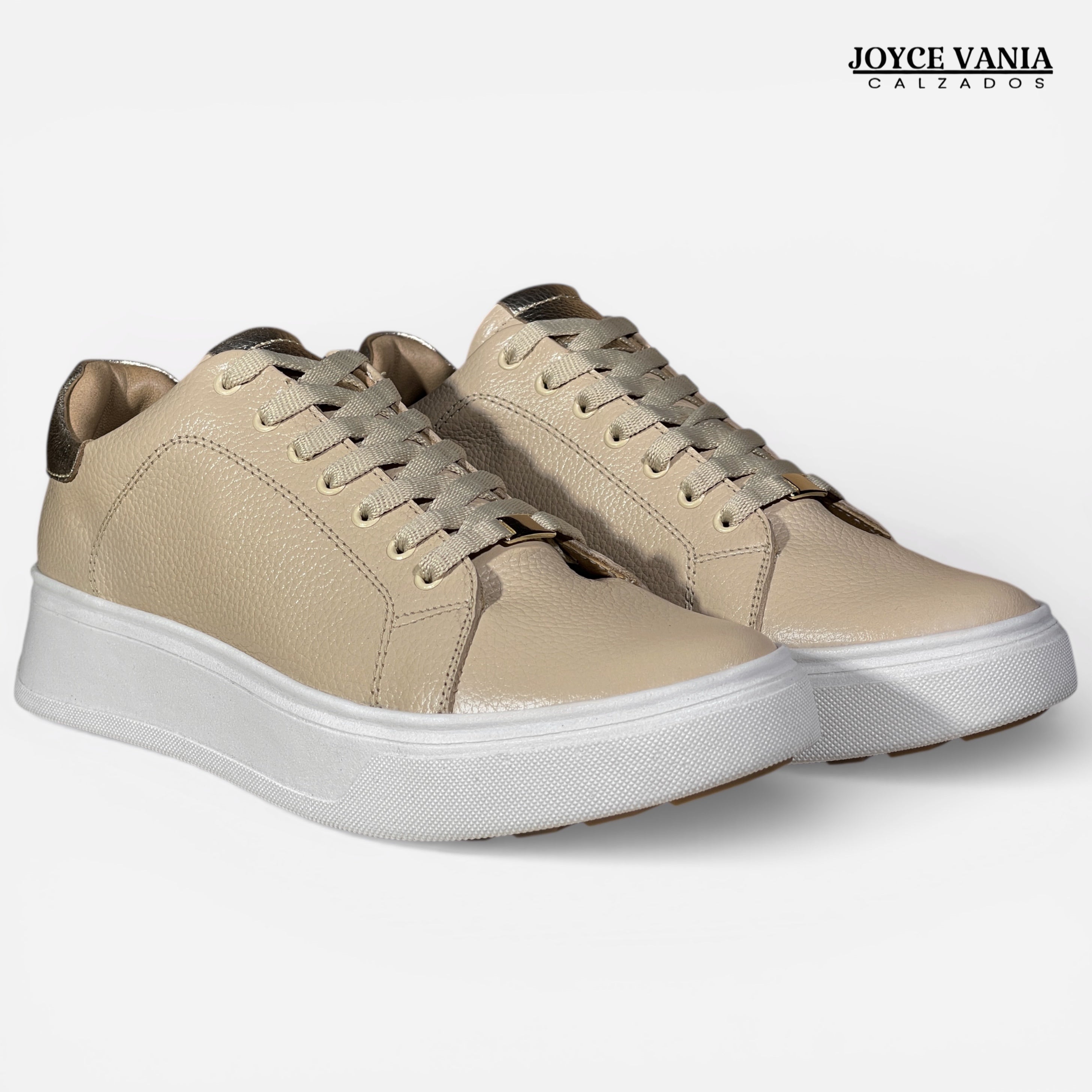 Zapatillas Urbanas Mujer de Cuero Bruna Beige
