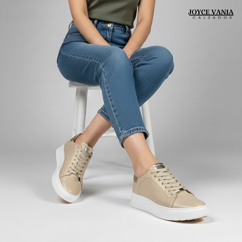 Zapatillas Urbanas Mujer de Cuero Bruna Beige