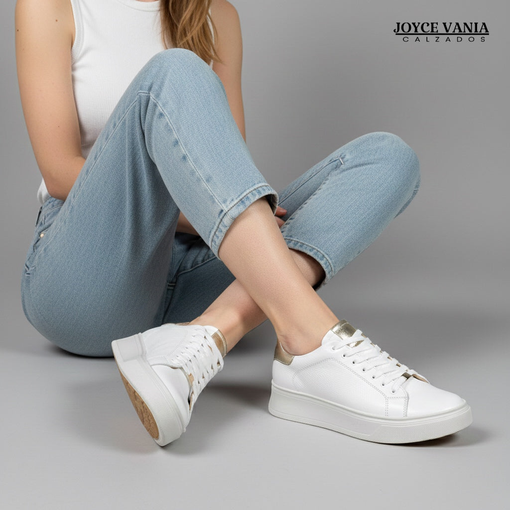 Zapatillas Urbanas Mujer de Cuero Bruna Blanco