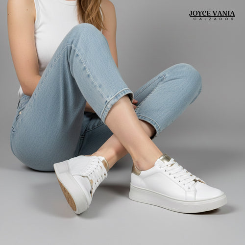 Zapatillas Urbanas Mujer de Cuero Bruna Blanco
