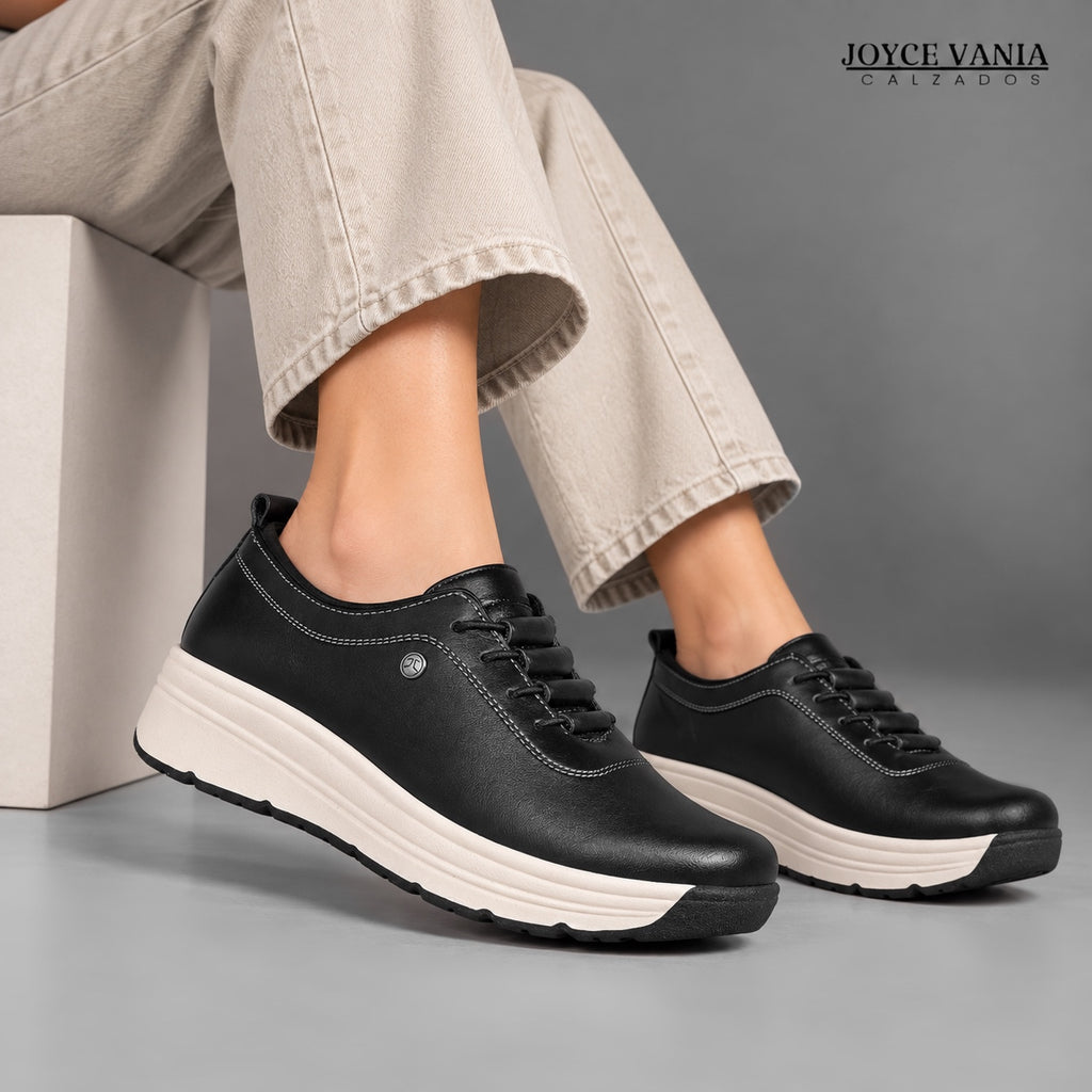 Zapatillas Urbanas de Cuero Mujer Kelly negro