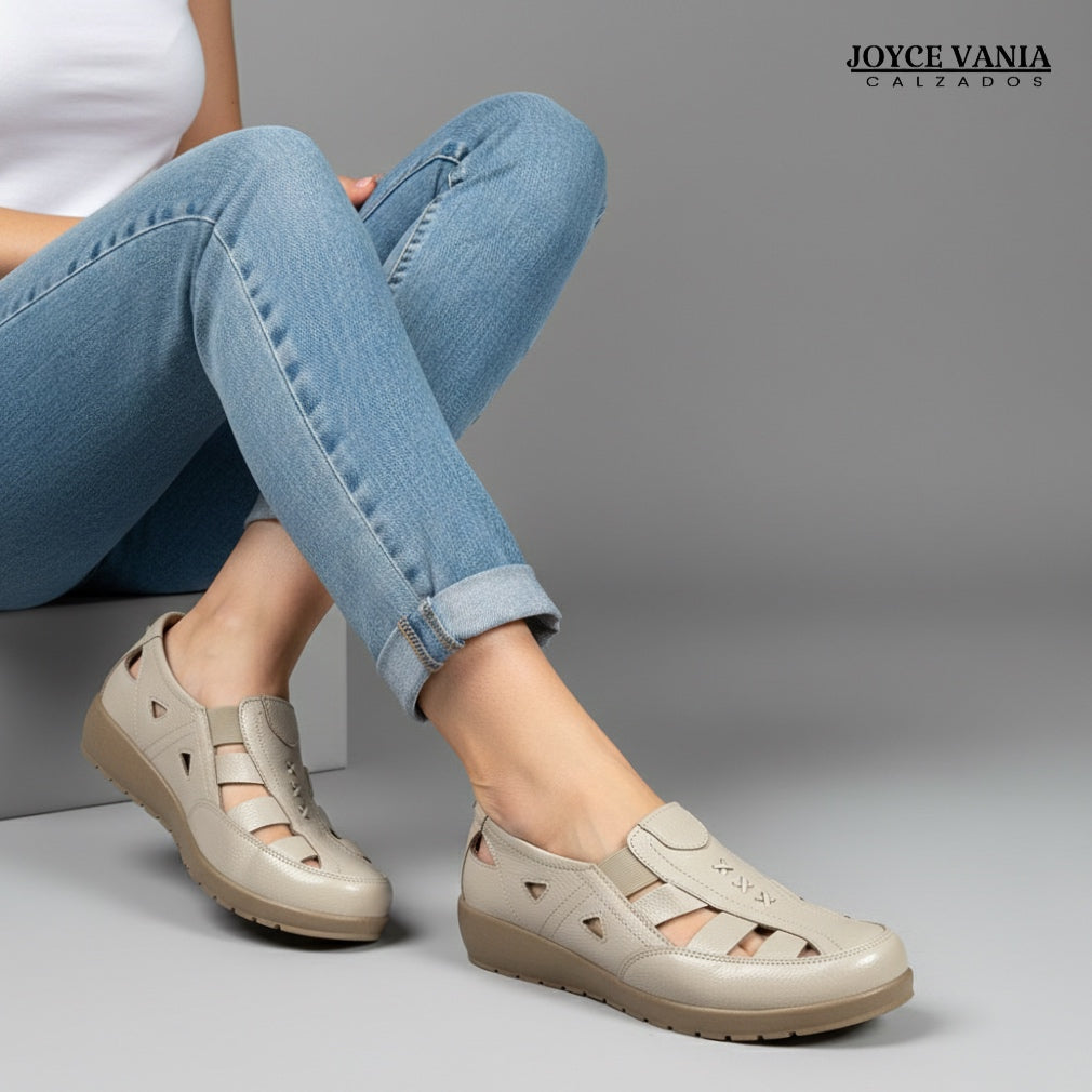 Mocasines de Cuero Mujer Carola Hueso