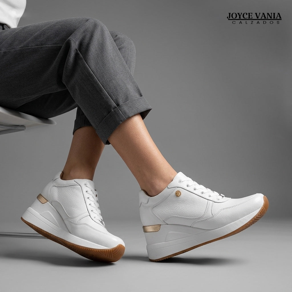 Zapatillas Urbanas Mujer de Cuero Conny Blanco