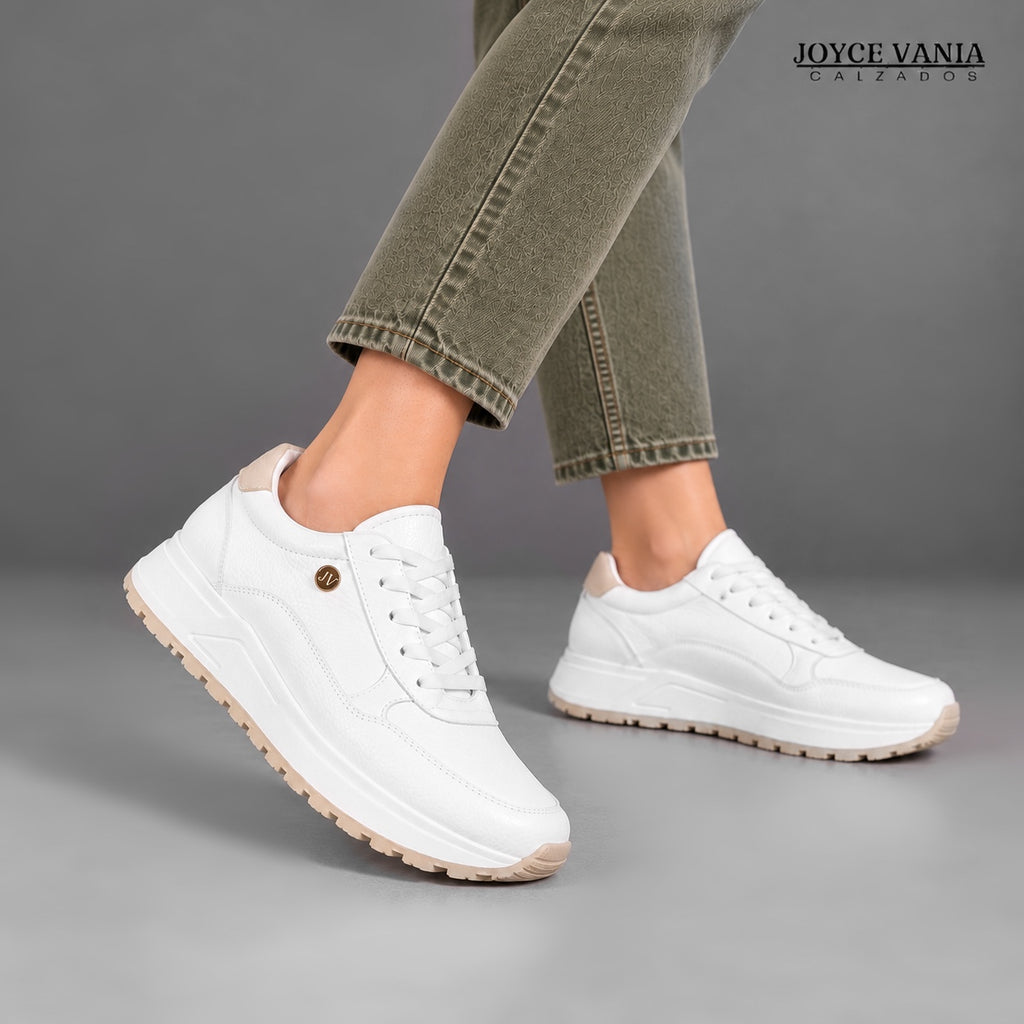 Zapatillas Urbanas de Cuero Mujer Laura blanco/nude