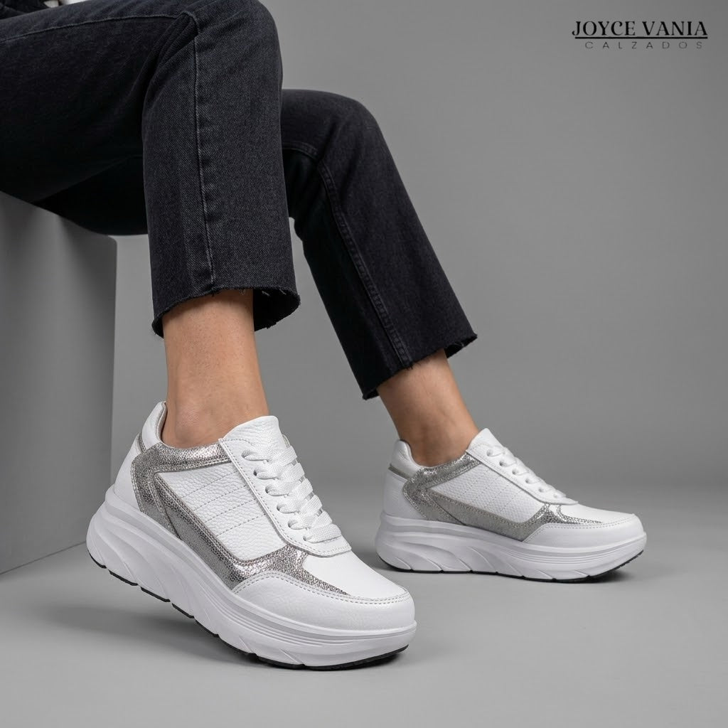 Zapatillas Urbanas de Cuero Mujer Graciela blanco