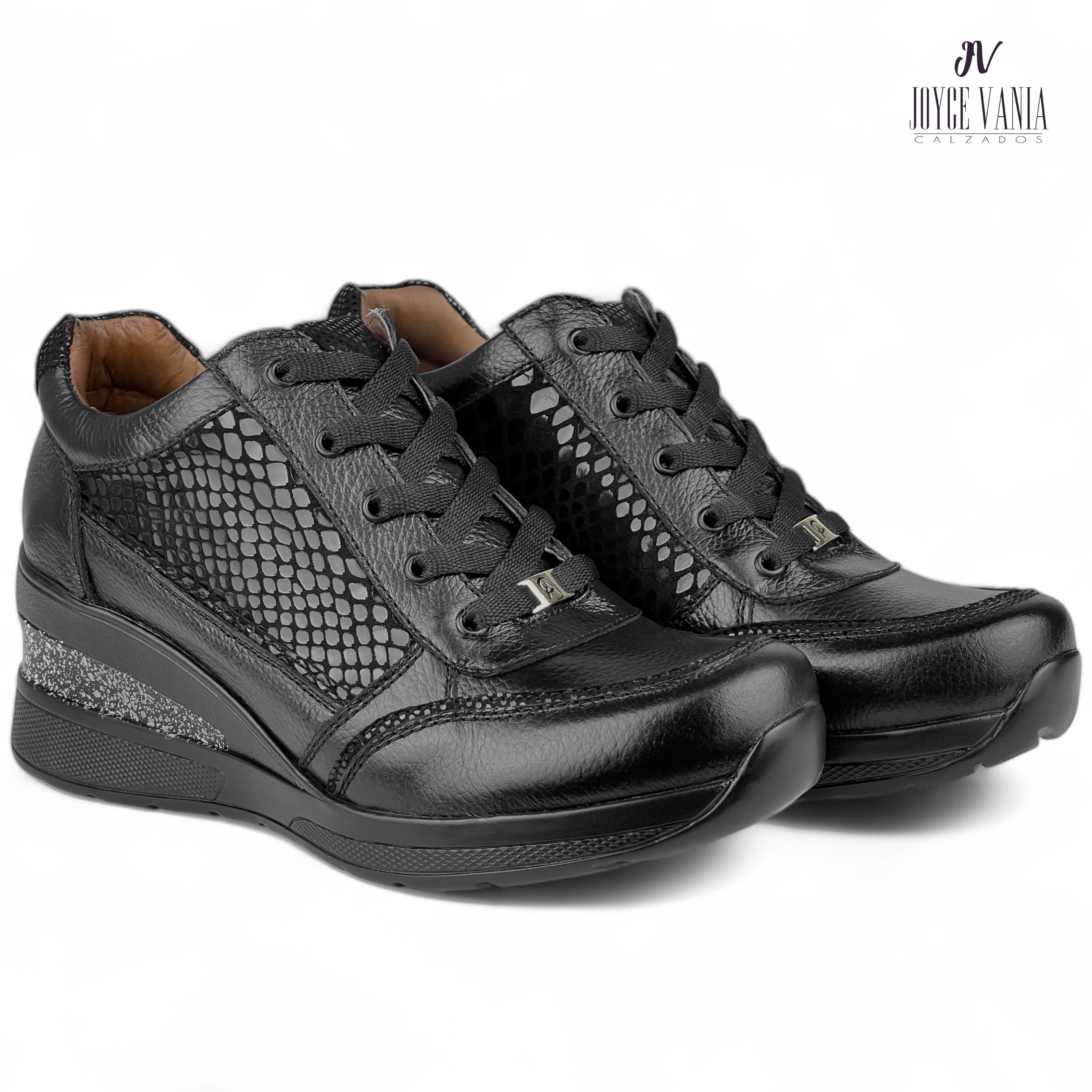 Zapatillas Urbanas Mujer de Cuero Elvia Negro