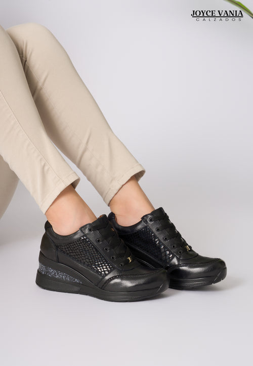 Zapatillas Urbanas Mujer de Cuero Elvia Negro