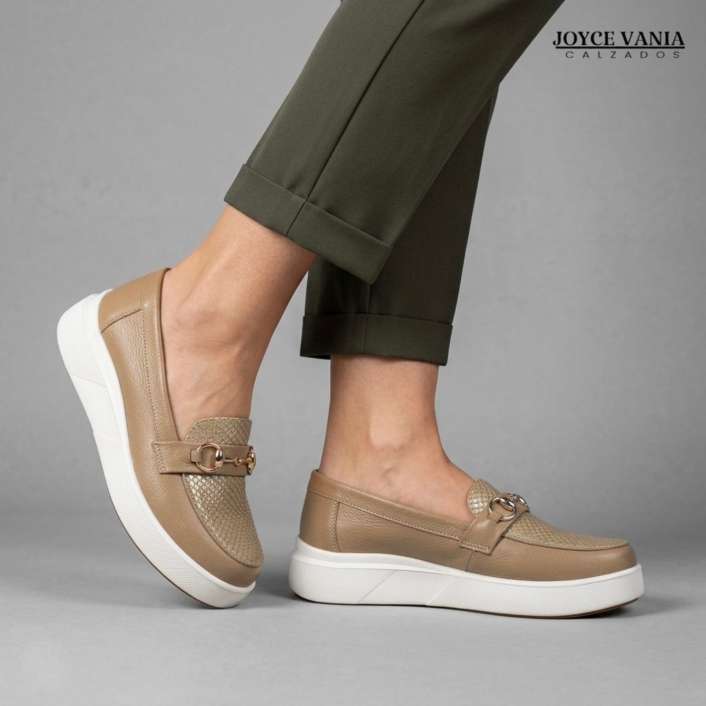 Mocasines de Cuero Mujer Pilar beige