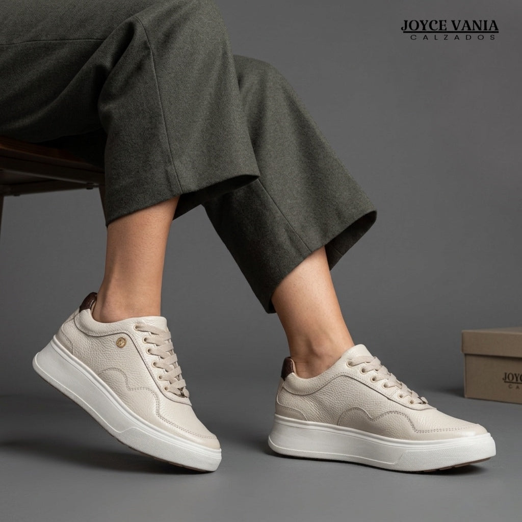 Zapatillas Urbanas Mujer de Cuero Gaela Hueso