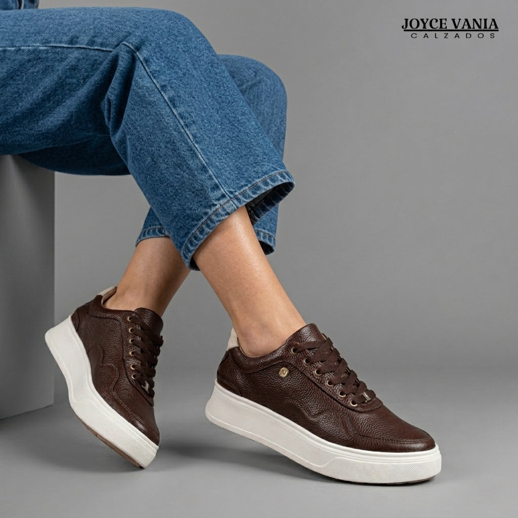 Zapatillas Urbanas Mujer de Cuero Gaela Marron