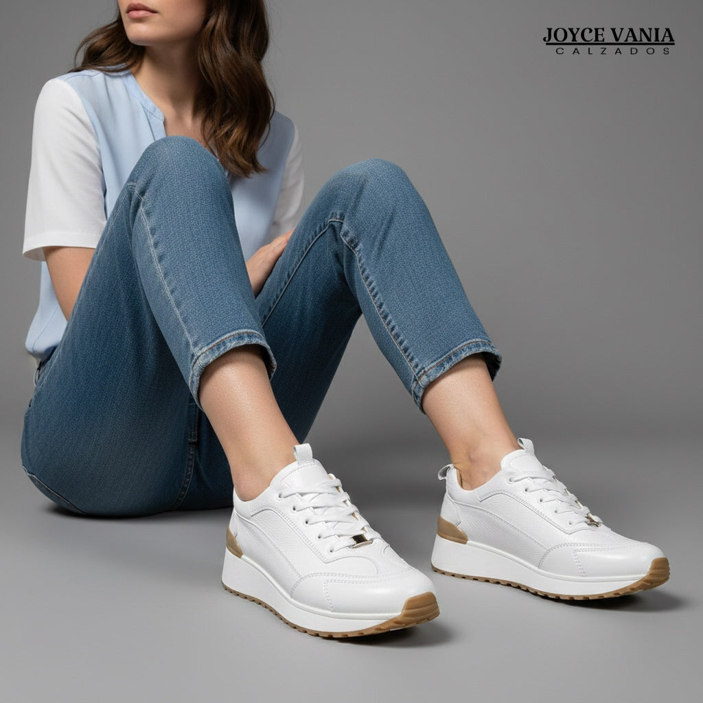 Zapatillas Urbanas Mujer de Cuero Gaia Blanco