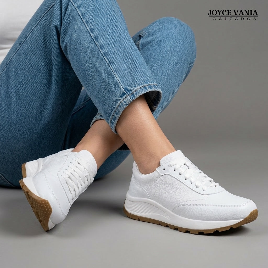 Zapatillas Urbanas Mujer de Cuero Gianina Blanco Dos