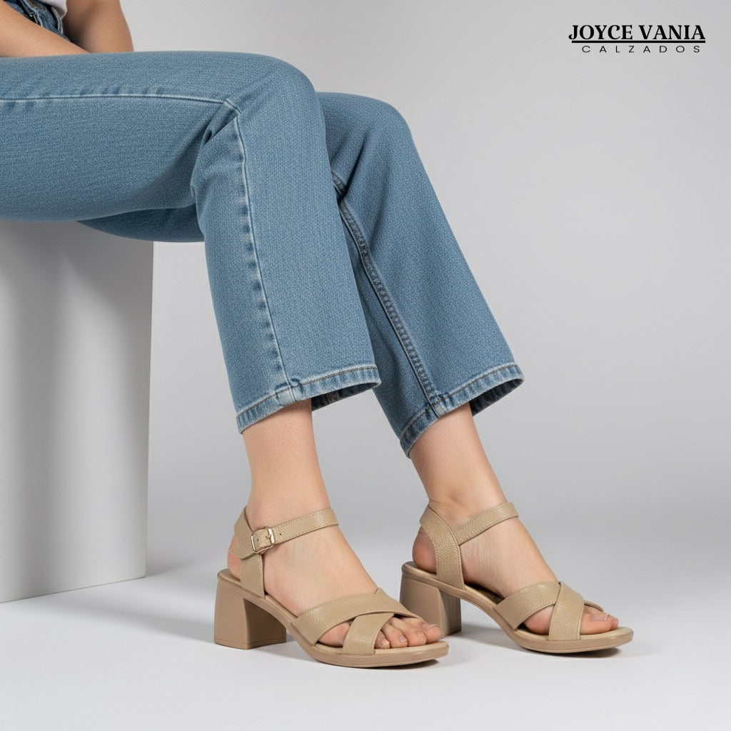 Sandalias de Cuero Mujer Grecia Beige