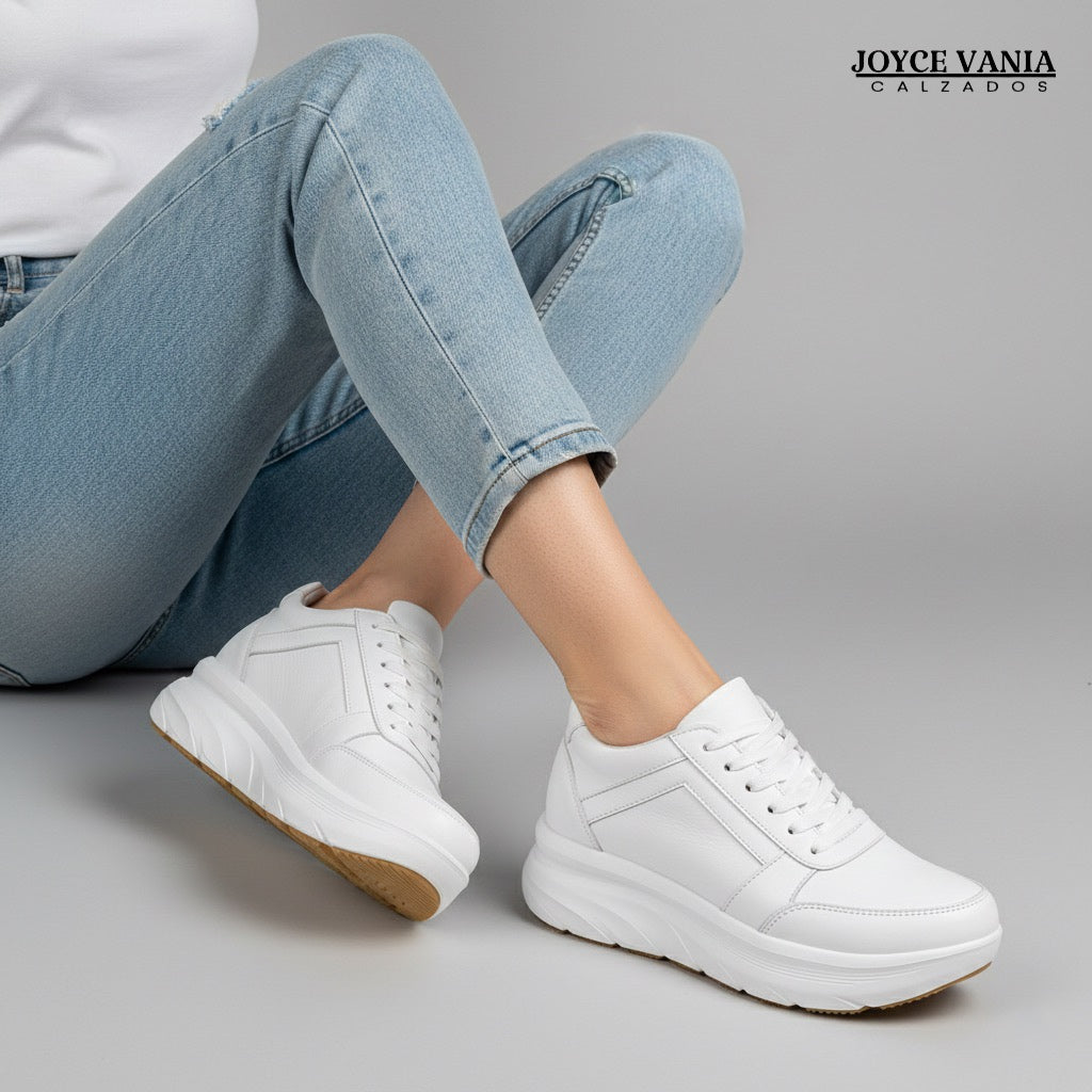 Zapatillas Urbanas Mujer de Cuero Ibeth Blanco