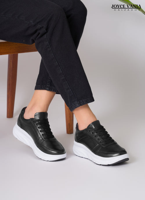 Zapatillas Urbanas Mujer de Cuero Ibeth Negro/ Blanco