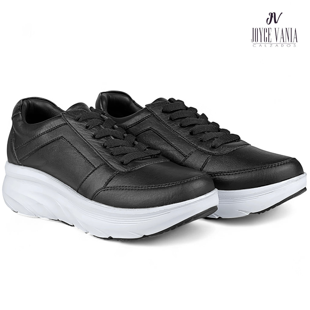 Zapatillas Urbanas Mujer de Cuero Ibeth Negro/ Blanco