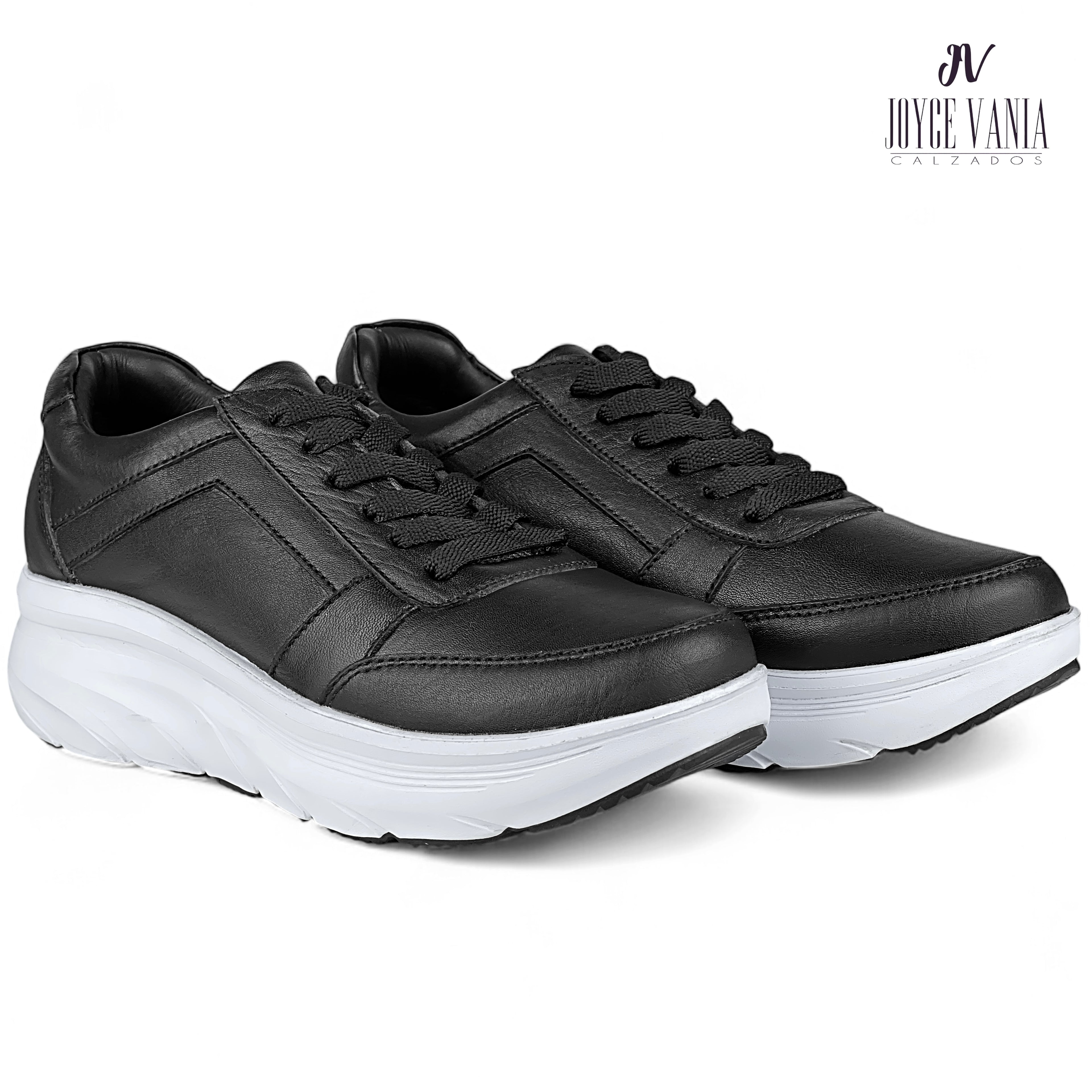 Zapatillas Urbanas Mujer de Cuero Ibeth Negro/ Blanco