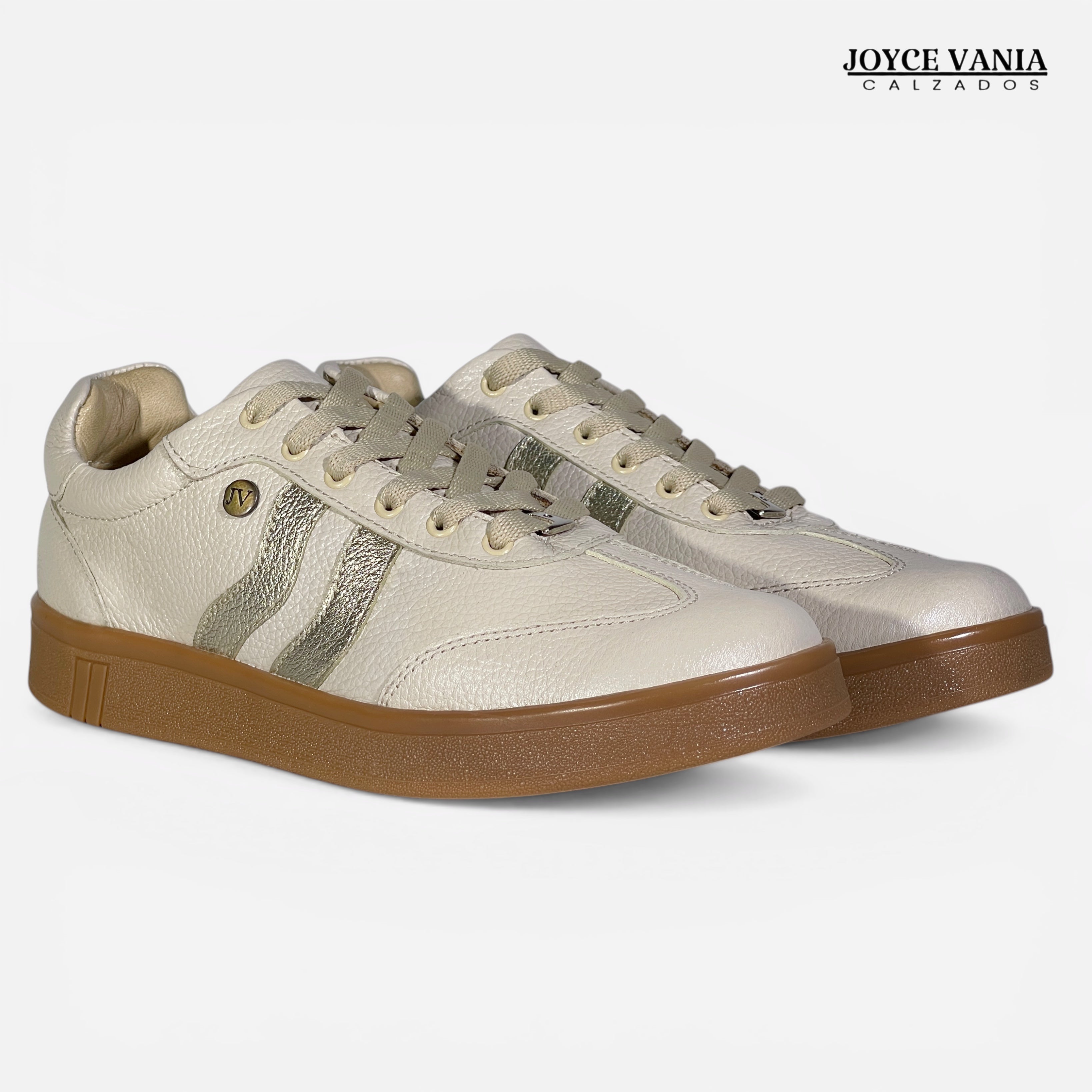 Zapatillas Urbanas De Cuero Mujer Ivonne Hueso