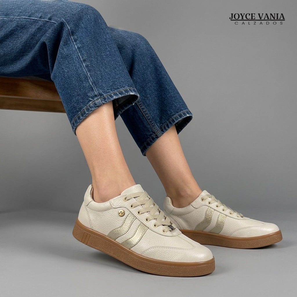 Zapatillas Urbanas De Cuero Mujer Ivonne Hueso