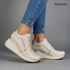 Zapatillas Urbanas de Cuero Mujer Lyra Hueso Dos