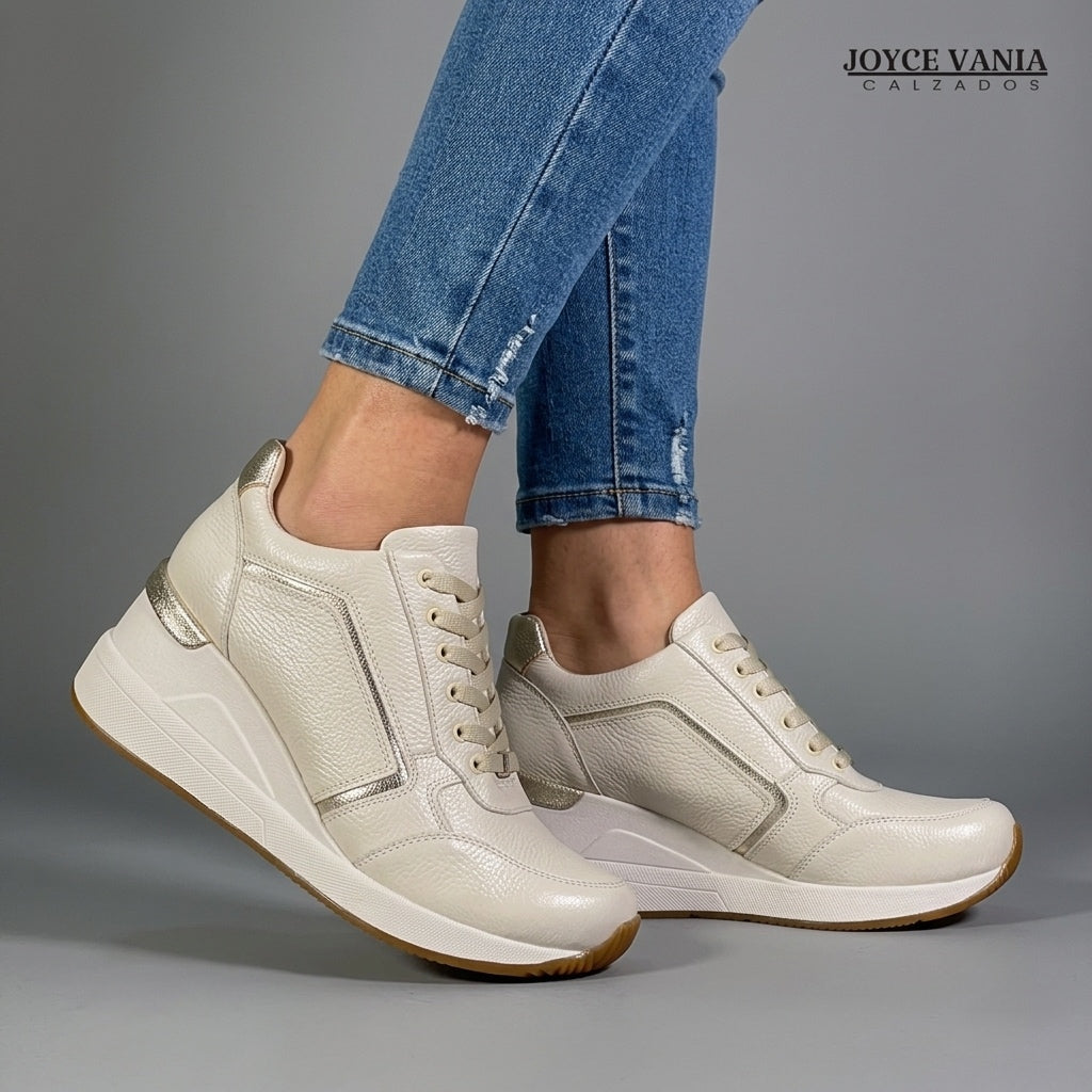 Zapatillas Urbanas de Cuero Mujer Lyra Hueso Dos