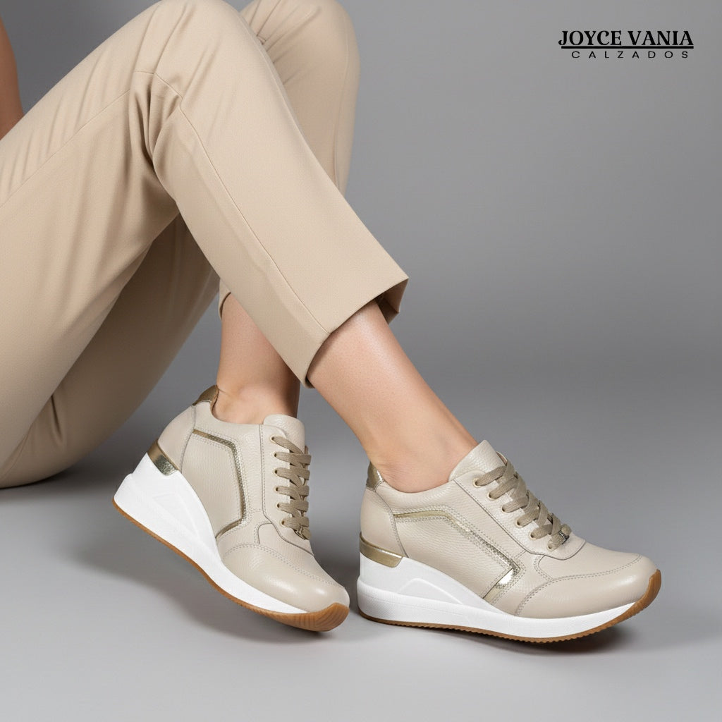 Zapatillas Urbanas Mujer de Cuero Lyra Hueso