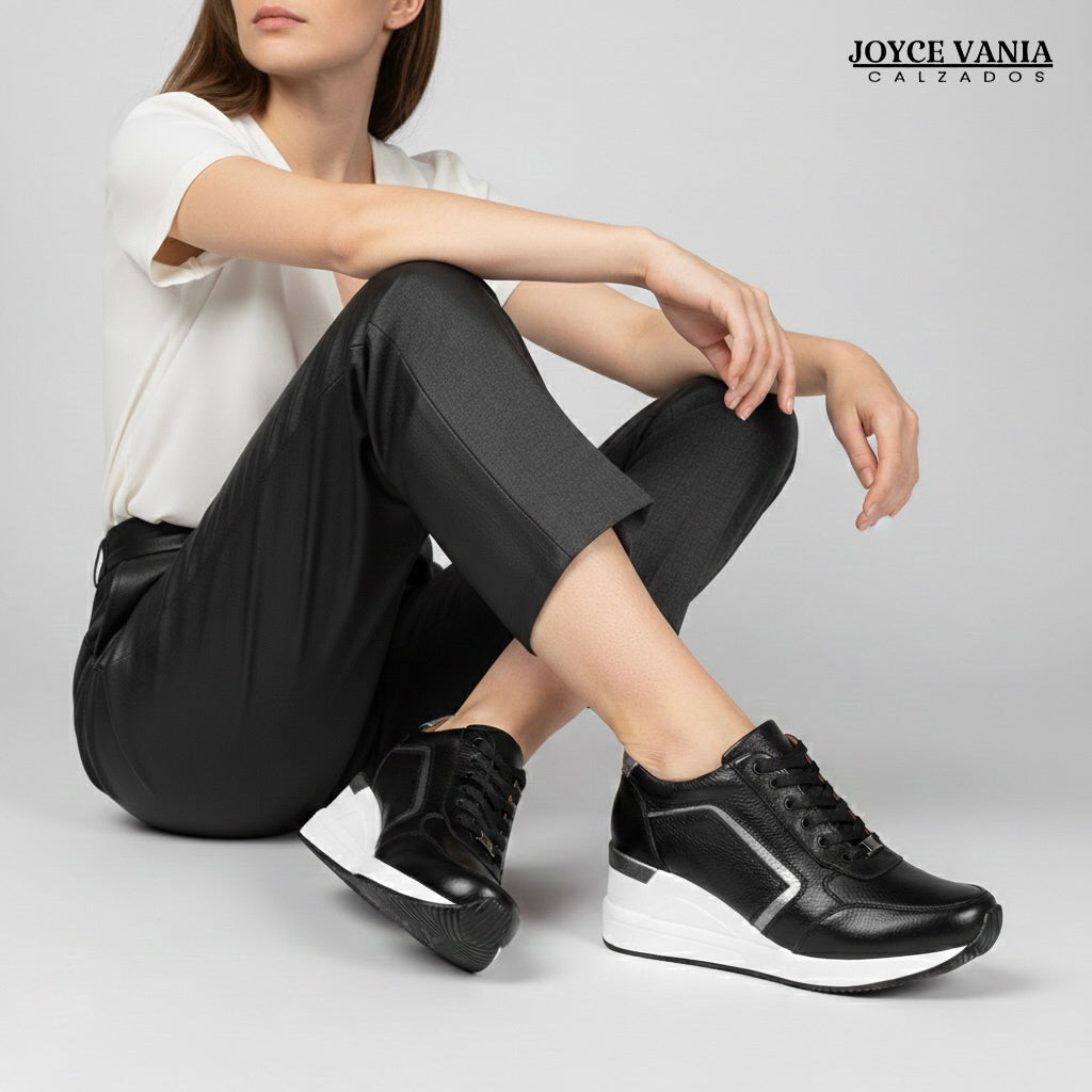 Zapatillas Urbanas Mujer de Cuero Lyra Negro